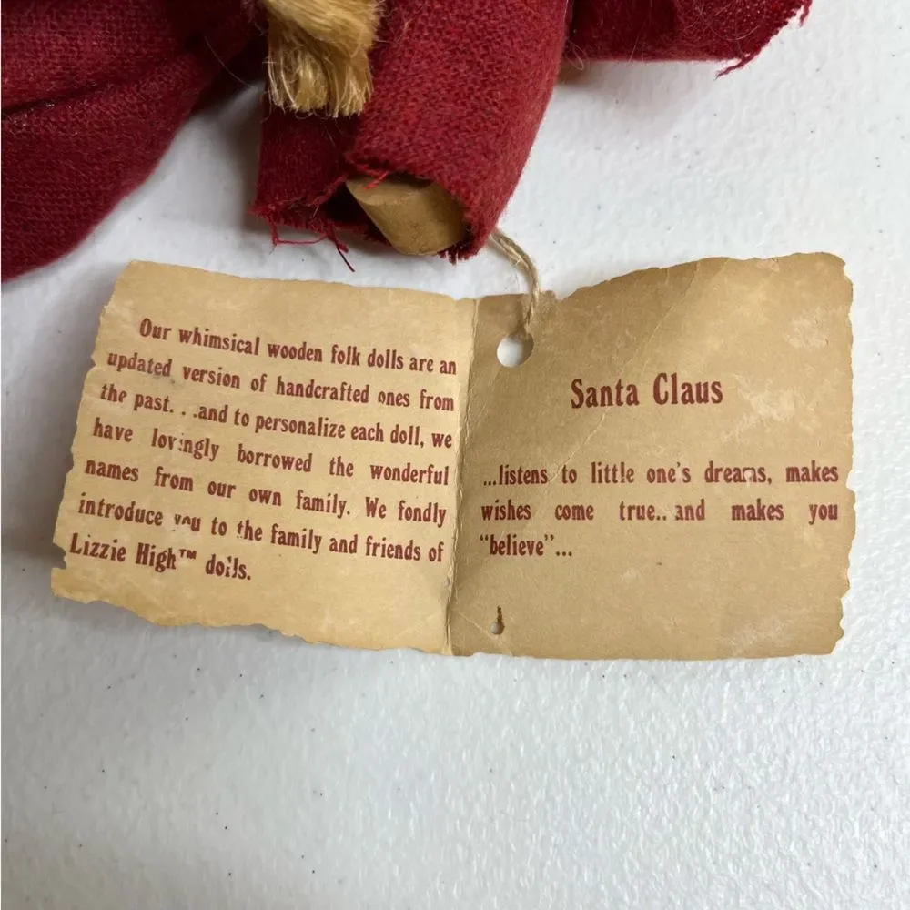 Vintage Lizzie High Wooden Folk Dolls Removable Santa Child Bench Handcrafted
